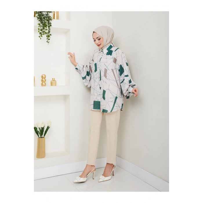 DESENLİ JESİCA GÖMLEK STANDERT BEDEN UZUN KOL 2502 ZÜMRÜT