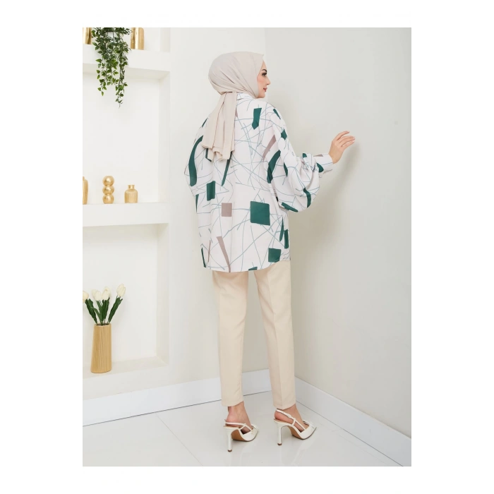 DESENLİ JESİCA GÖMLEK STANDERT BEDEN UZUN KOL 2502 ZÜMRÜT