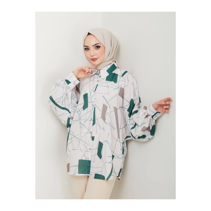 DESENLİ JESİCA GÖMLEK STANDERT BEDEN UZUN KOL 2502 ZÜMRÜT