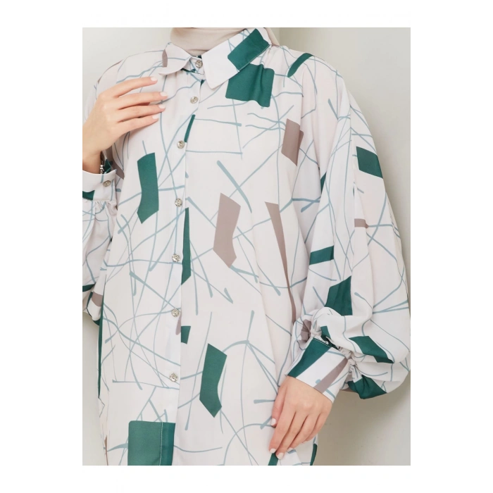 DESENLİ JESİCA GÖMLEK STANDERT BEDEN UZUN KOL 2502 ZÜMRÜT