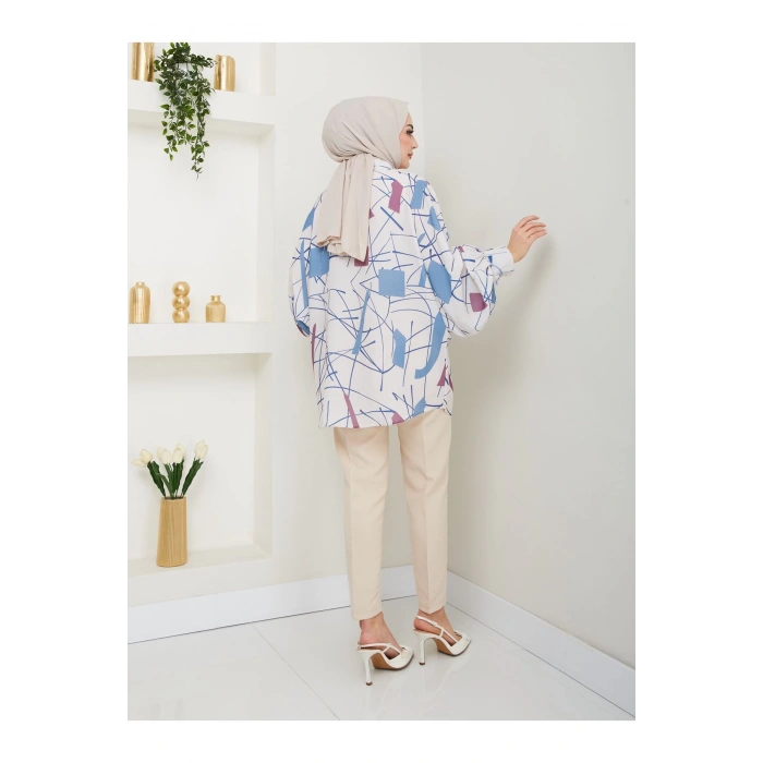 DESENLİ JESİCA GÖMLEK STANDERT BEDEN UZUN KOL 2502 MAVİ