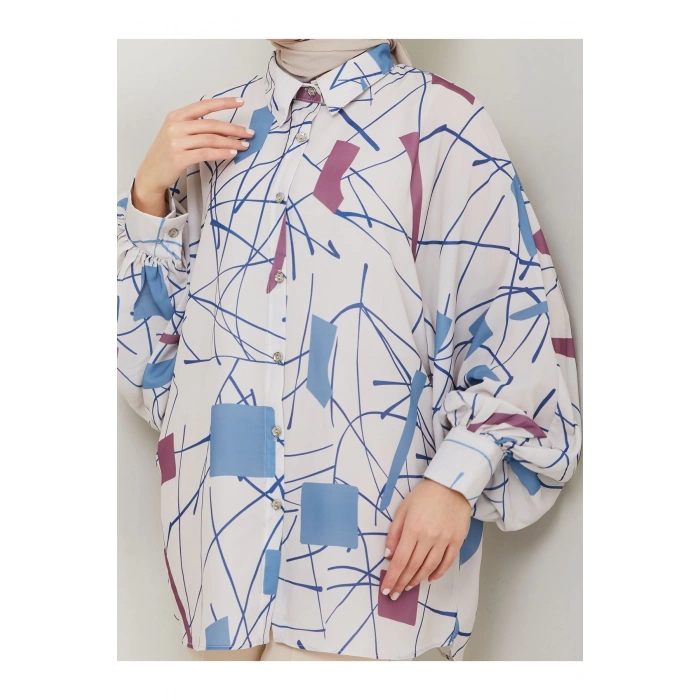 DESENLİ JESİCA GÖMLEK STANDERT BEDEN UZUN KOL 2502 MAVİ