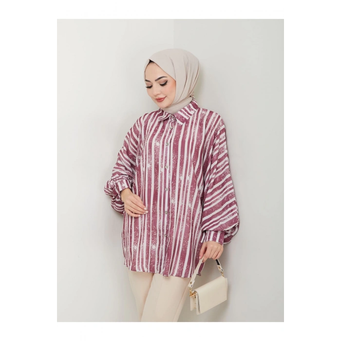 DESENLİ JESİCA GÖMLEK STANDERT BEDEN UZUN KOL 2503 BORDO