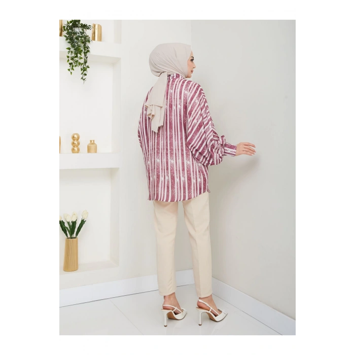 DESENLİ JESİCA GÖMLEK STANDERT BEDEN UZUN KOL 2503 BORDO