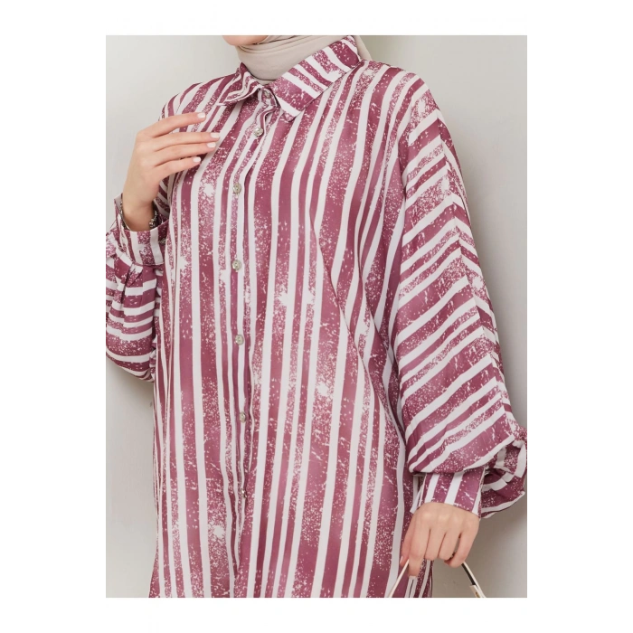 DESENLİ JESİCA GÖMLEK STANDERT BEDEN UZUN KOL 2503 BORDO