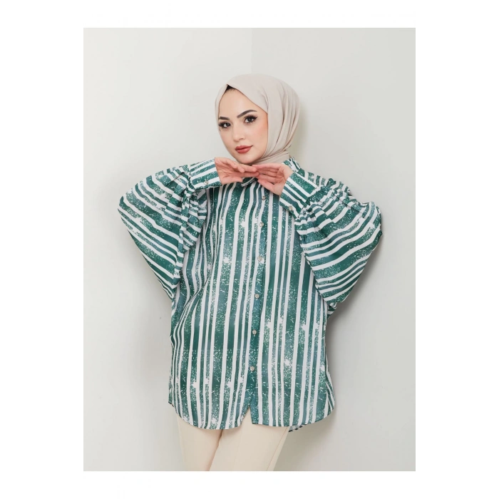 DESENLİ JESİCA GÖMLEK STANDERT BEDEN UZUN KOL 2503 ZÜMRÜT