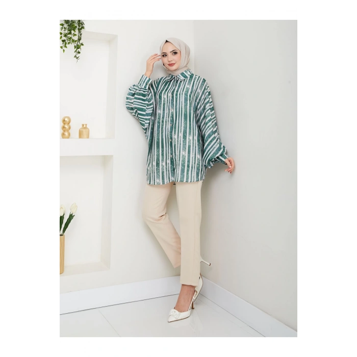 DESENLİ JESİCA GÖMLEK STANDERT BEDEN UZUN KOL 2503 ZÜMRÜT