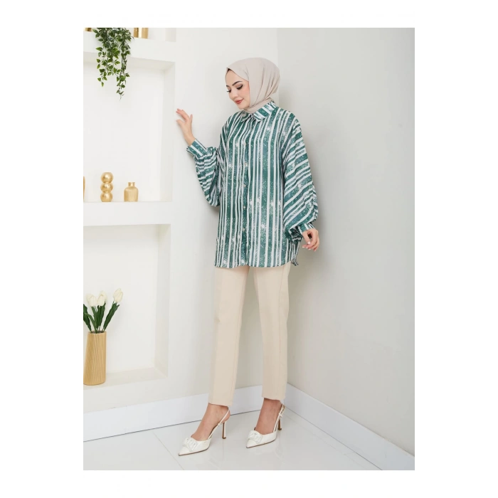 DESENLİ JESİCA GÖMLEK STANDERT BEDEN UZUN KOL 2503 ZÜMRÜT