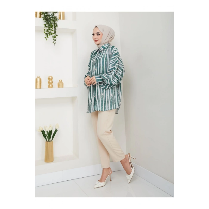 DESENLİ JESİCA GÖMLEK STANDERT BEDEN UZUN KOL 2503 ZÜMRÜT