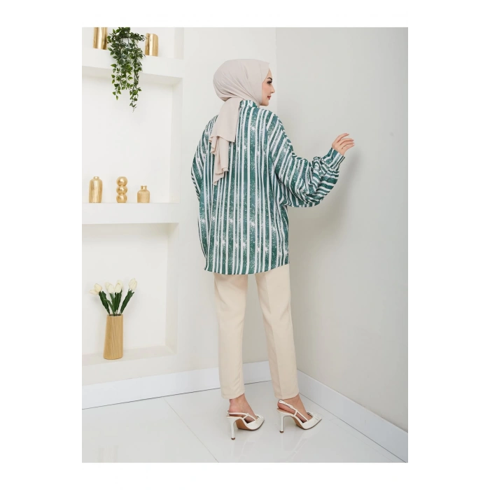 DESENLİ JESİCA GÖMLEK STANDERT BEDEN UZUN KOL 2503 ZÜMRÜT