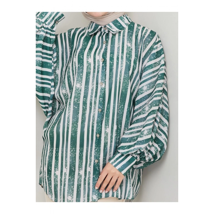 DESENLİ JESİCA GÖMLEK STANDERT BEDEN UZUN KOL 2503 ZÜMRÜT