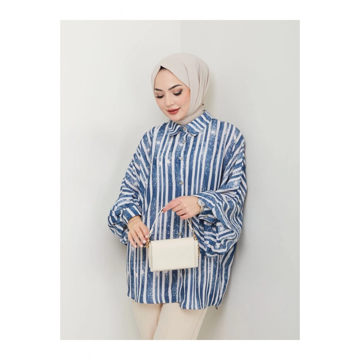 DESENLİ JESİCA GÖMLEK STANDERT BEDEN UZUN KOL 2503 LACİVERT