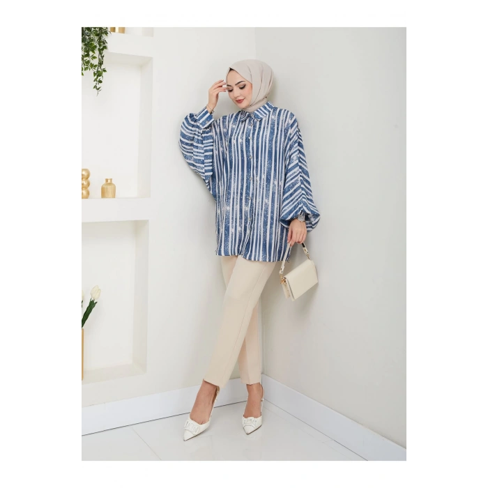 DESENLİ JESİCA GÖMLEK STANDERT BEDEN UZUN KOL 2503 LACİVERT