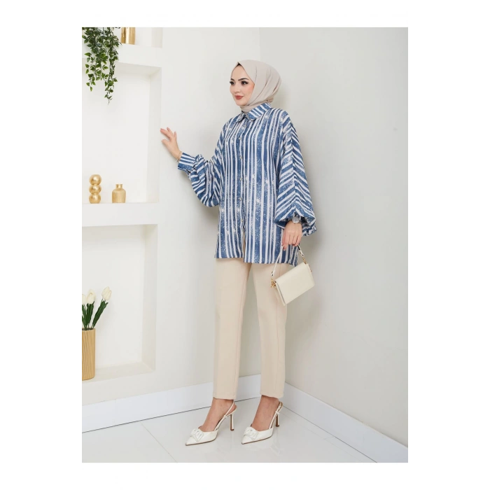 DESENLİ JESİCA GÖMLEK STANDERT BEDEN UZUN KOL 2503 LACİVERT