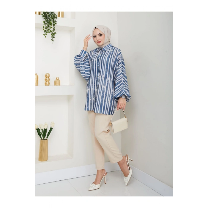 DESENLİ JESİCA GÖMLEK STANDERT BEDEN UZUN KOL 2503 LACİVERT