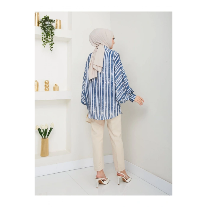 DESENLİ JESİCA GÖMLEK STANDERT BEDEN UZUN KOL 2503 LACİVERT