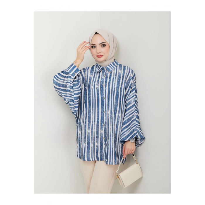 DESENLİ JESİCA GÖMLEK STANDERT BEDEN UZUN KOL 2503 LACİVERT