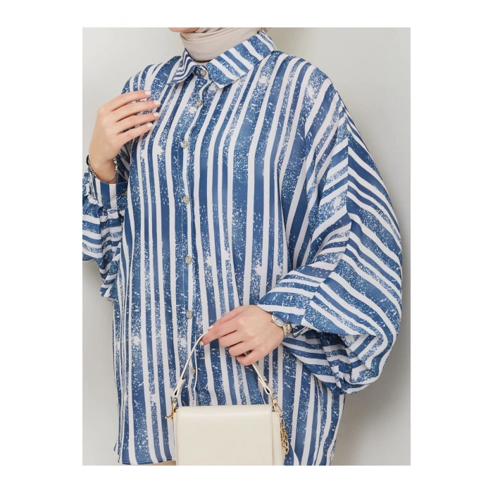 DESENLİ JESİCA GÖMLEK STANDERT BEDEN UZUN KOL 2503 LACİVERT