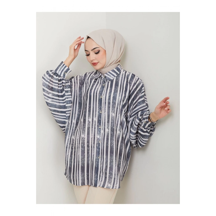 DESENLİ JESİCA GÖMLEK STANDERT BEDEN UZUN KOL 2503 SİYAH