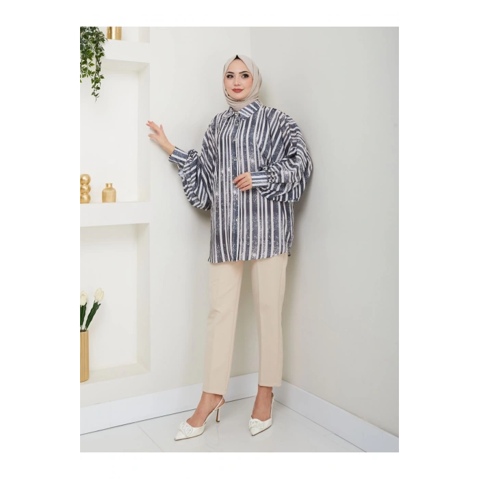 DESENLİ JESİCA GÖMLEK STANDERT BEDEN UZUN KOL 2503 SİYAH