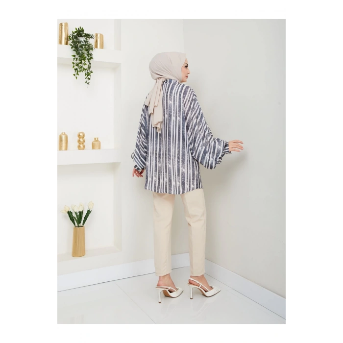 DESENLİ JESİCA GÖMLEK STANDERT BEDEN UZUN KOL 2503 SİYAH