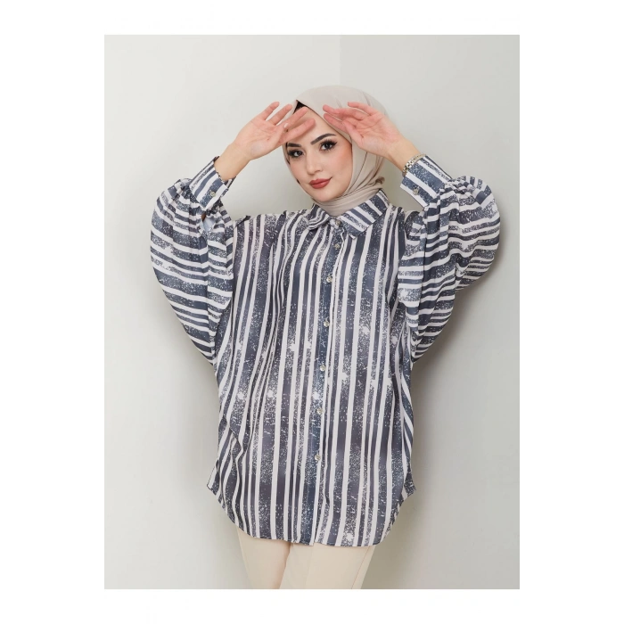 DESENLİ JESİCA GÖMLEK STANDERT BEDEN UZUN KOL 2503 SİYAH