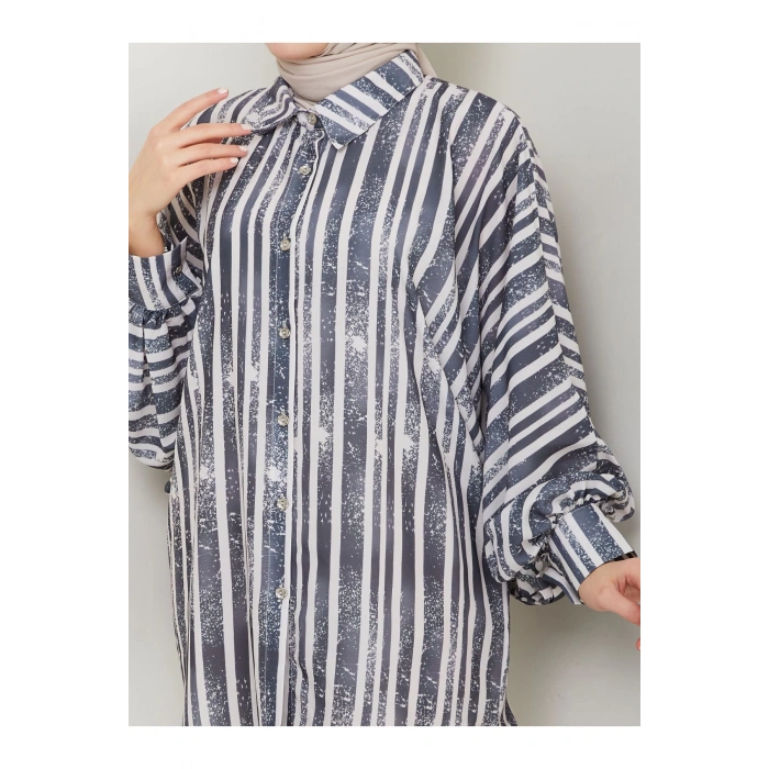 DESENLİ JESİCA GÖMLEK STANDERT BEDEN UZUN KOL 2503 SİYAH