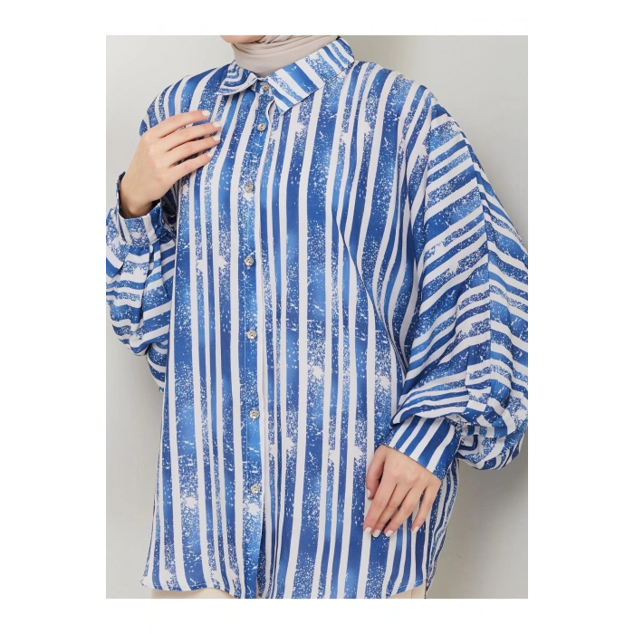 DESENLİ JESİCA GÖMLEK STANDERT BEDEN UZUN KOL 2503 MAVİ