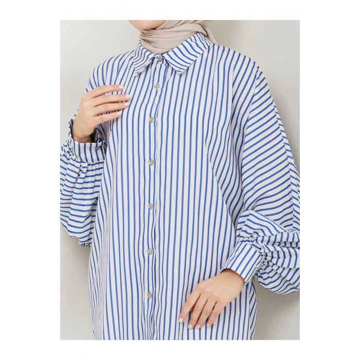 Desenli̇ Çi̇zgi̇li̇ Jesi̇ca Gömlek Standert Beden Uzun Kol 2506 Laci̇vert