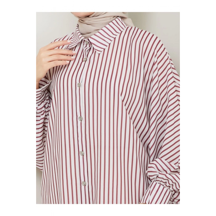 DESENLİ ÇİZGİLİ JESİCA GÖMLEK STANDERT BEDEN UZUN KOL 2506 BORDO