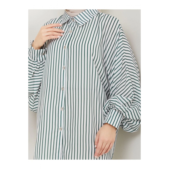 DESENLİ ÇİZGİLİ JESİCA GÖMLEK STANDERT BEDEN UZUN KOL 2506 ZÜMRÜT