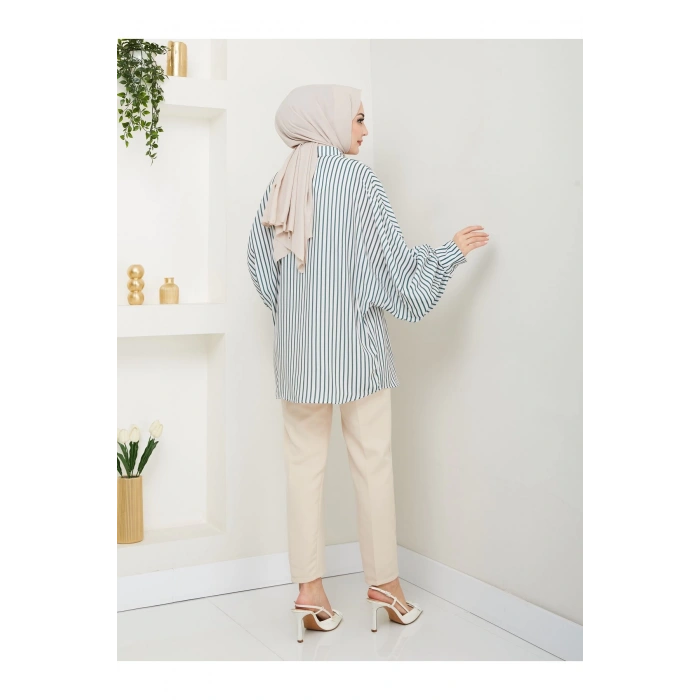 DESENLİ ÇİZGİLİ JESİCA GÖMLEK STANDERT BEDEN UZUN KOL 2506 ZÜMRÜT