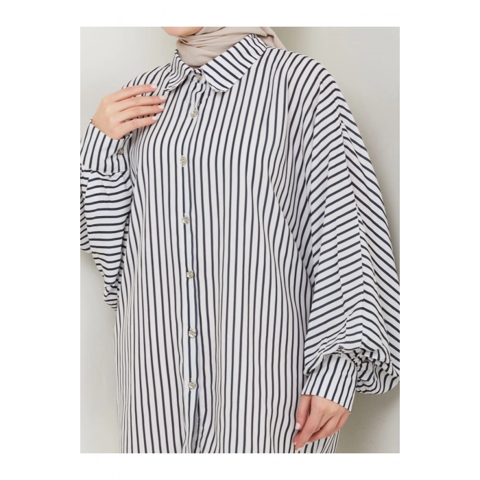 DESENLİ ÇİZGİLİ JESİCA GÖMLEK STANDERT BEDEN UZUN KOL 2506 SİYAH