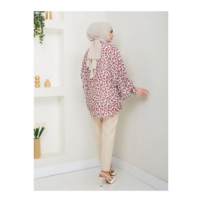 LEOPAR DESENLİ JESİCA GÖMLEK UZUN KOL 2508 BORDO 38 BEDENDIR