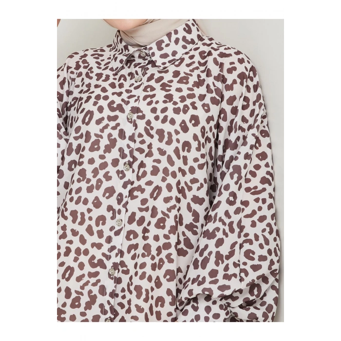 قميص جيسيكا بنقشة الفهد، مقاس موحد، بأكمام طويلة 2508 بني