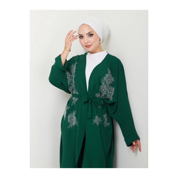 TAŞLİ KİMONO AYROBİN TESETTÜR TAKIM 634 ZÜMRÜT
