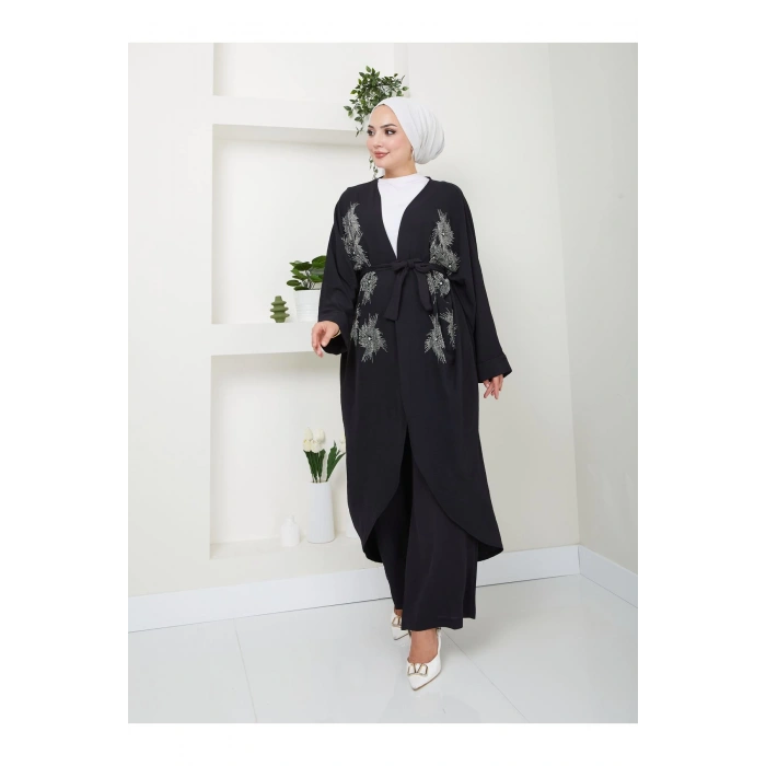 TAŞLİ KİMONO AYROBİN TESETTÜR TAKIM 634 SİYAH