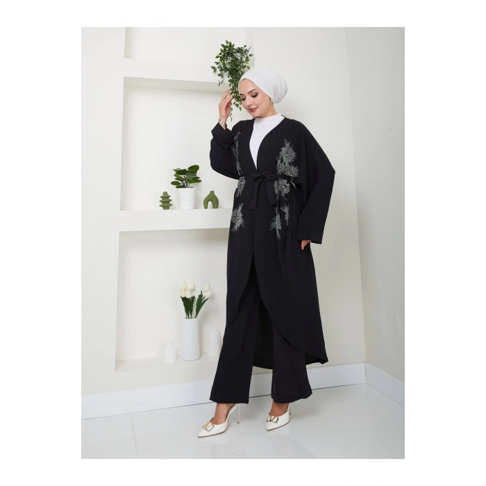 TAŞLİ KİMONO AYROBİN TESETTÜR TAKIM 634 SİYAH