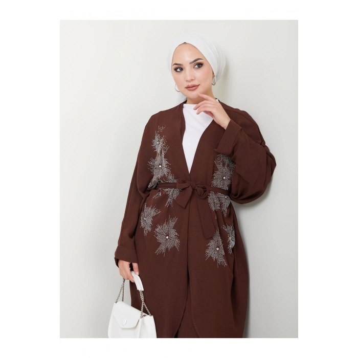 Taşli̇ Ki̇mono Ayrobi̇n Tesettür Takim 634 Kahve