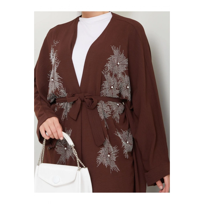 Taşli̇ Ki̇mono Ayrobi̇n Tesettür Takim 634 Kahve