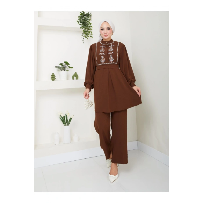 NAKIŞLI AYROBİN TESETTÜR TAKIM 637 KAHVE