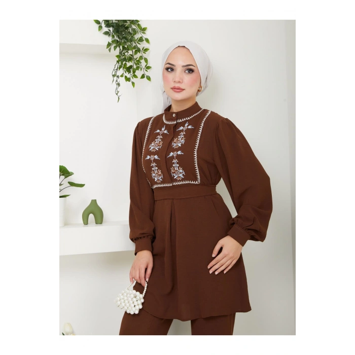 NAKIŞLI AYROBİN TESETTÜR TAKIM 637 KAHVE