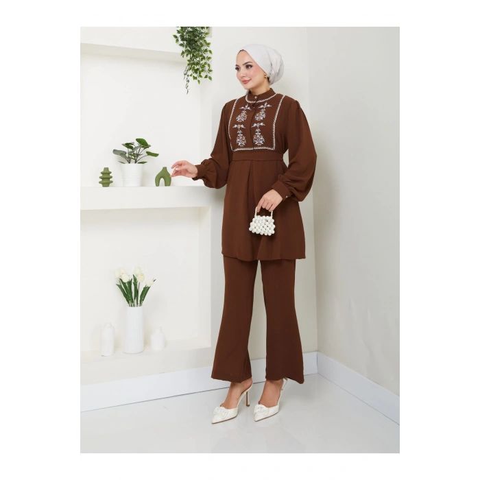 NAKIŞLI AYROBİN TESETTÜR TAKIM 637 KAHVE