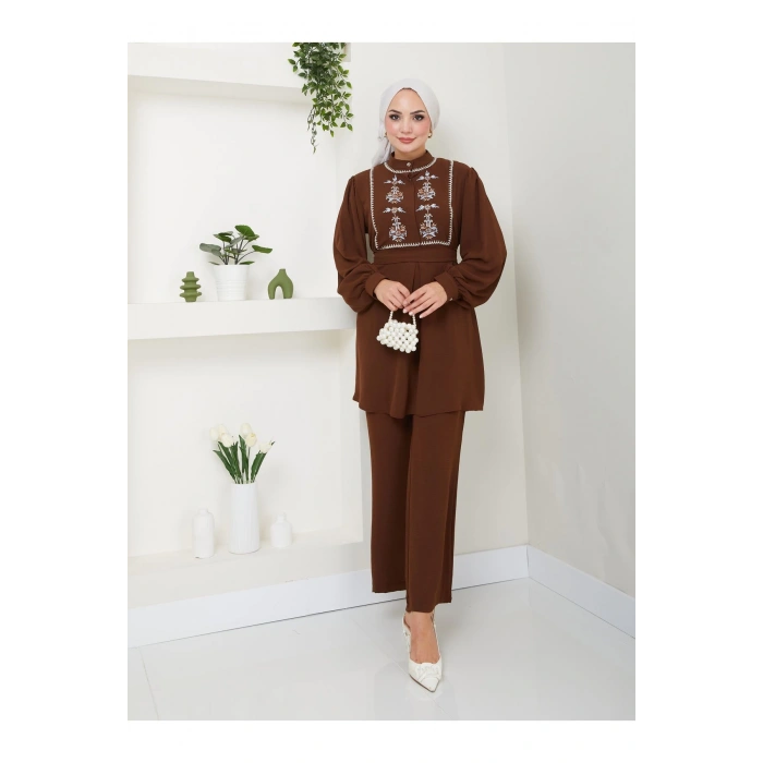 NAKIŞLI AYROBİN TESETTÜR TAKIM 637 KAHVE