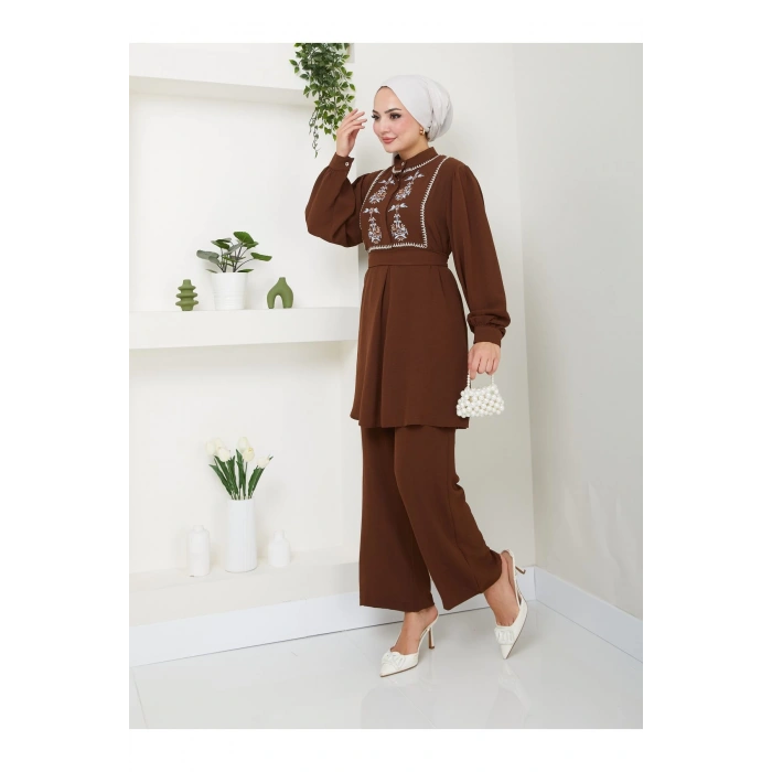 NAKIŞLI AYROBİN TESETTÜR TAKIM 637 KAHVE