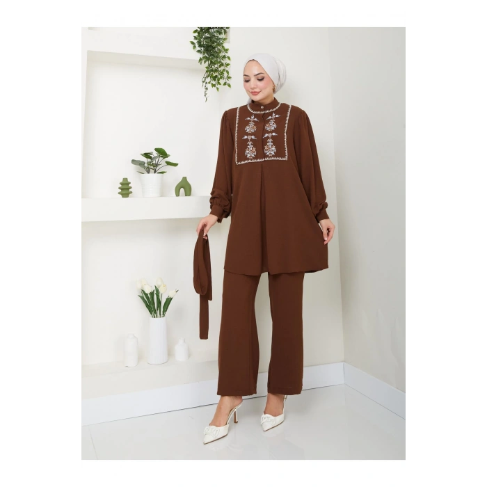 NAKIŞLI AYROBİN TESETTÜR TAKIM 637 KAHVE