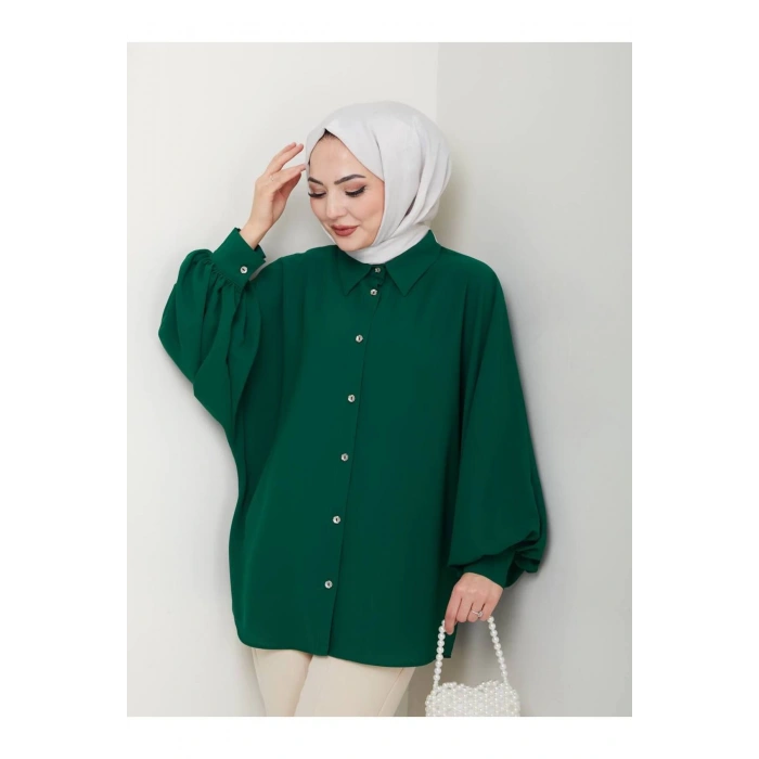 DÜZ JESİCA GÖMLEK STANDERT BEDEN UZUN KOL 2510 ZÜMÜRÜT