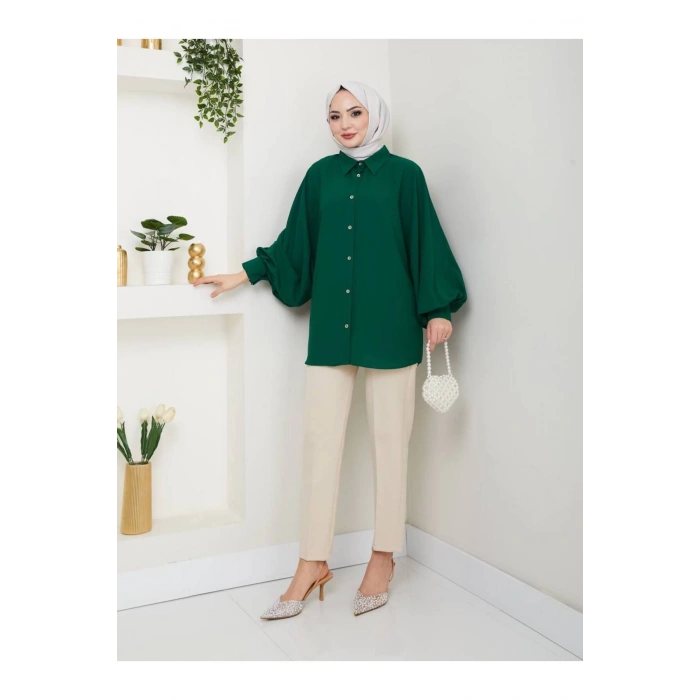 DÜZ JESİCA GÖMLEK STANDERT BEDEN UZUN KOL 2510 ZÜMÜRÜT