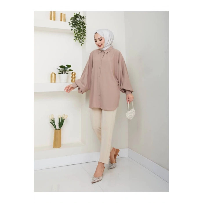 DÜZ JESİCA GÖMLEK STANDERT BEDEN UZUN KOL 2510 VİZON