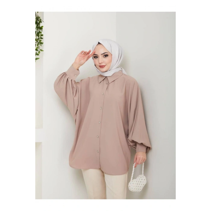 DÜZ JESİCA GÖMLEK STANDERT BEDEN UZUN KOL 2510 VİZON